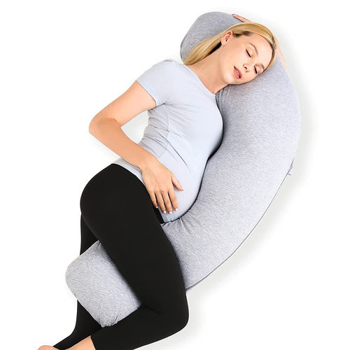 Pregnancy Pillows for Side Sleeping, J Shaped Maternity Body Pillow for Pregnancy, Soft Pregnancy Pillow with Jersey Cover for Head Neck Belly Support, Grey