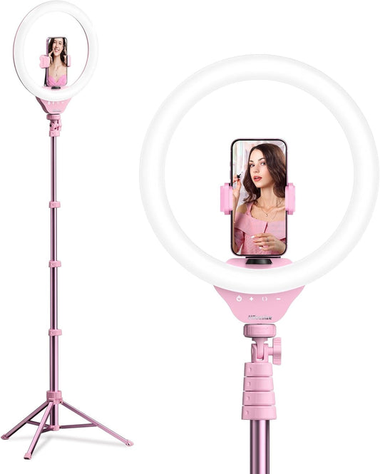 12'' Selfie Ring Light with 62’’ Tripod Stand for Video Recording, Live Streaming(Youtube, Instagram, TIK Tok), Compatible with Phones, Cameras and Webcams Pink