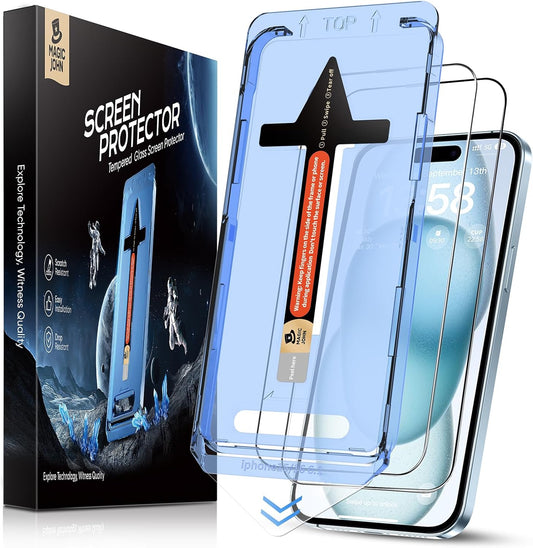 2 Pack for Iphone 15 Tempered Glass Screen Protector 6.1 Inch [Not Max], Auto Dust-Elimination Installation, Bubble Free, Dynamic Island Compatible, HD Clear, Easy Installation