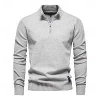 Rolled collar Solid Color  Zip Sweater - oukumen
